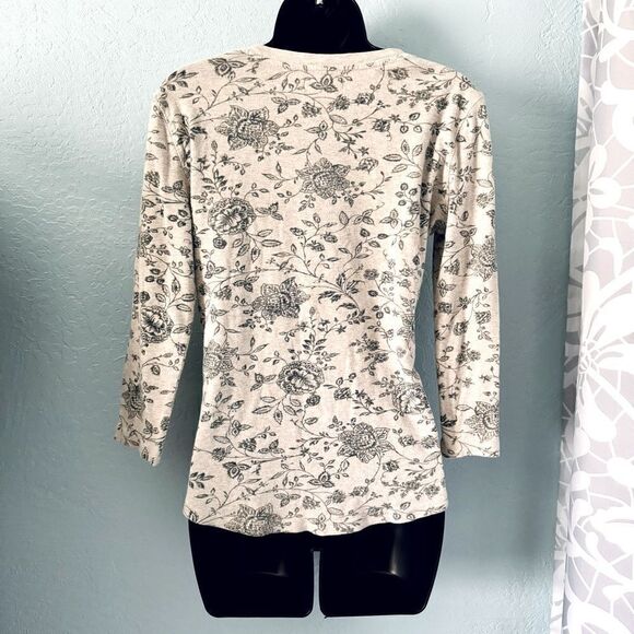 Chaps Cream & Gray Floral 1/4 Button Front Pullover Long Sleeve Shirt Size S/P - Picture 4 of 7